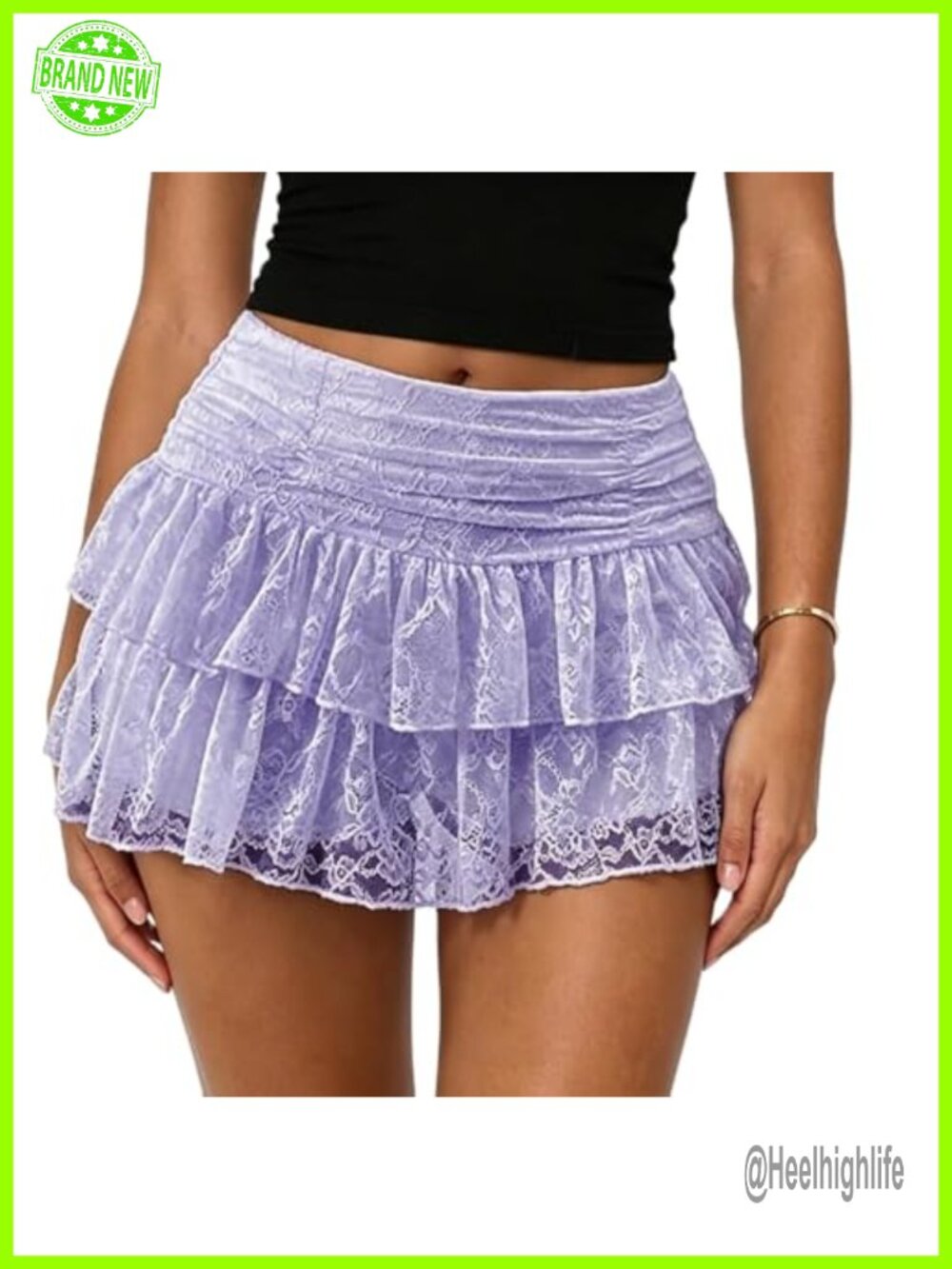 Lace Tiered Mini Skirt High Waist A-Line Flowy Ruffled Summer